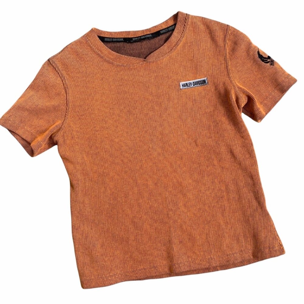 Vintage Harley Davidson Textured V-Neck Embroidered Tee M